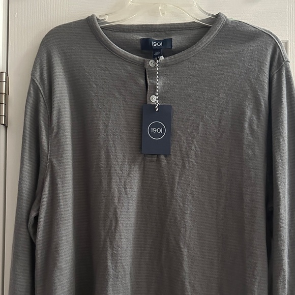 Nordstrom’s 1901 Men's Gray Long Sleeve Striped Henley NWT Large Casual - Picture 4 of 10